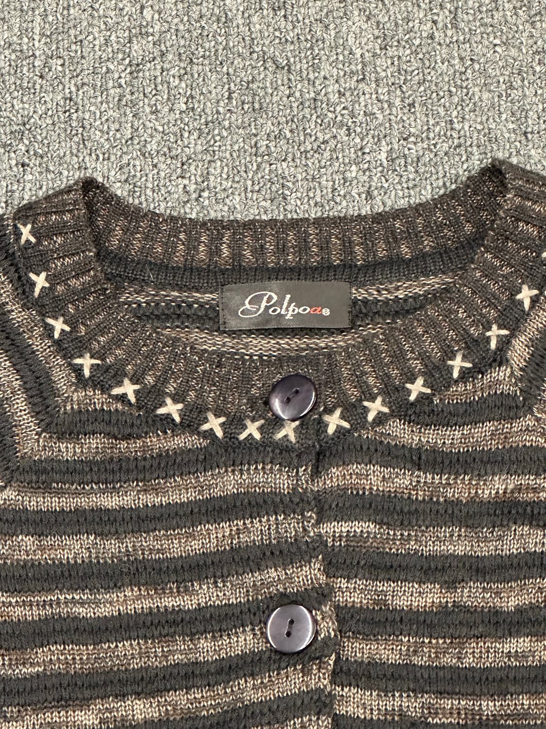 M-L)Polpoa vintage 여성 스트라이프 니트 베스트 가디건 상품이미지3