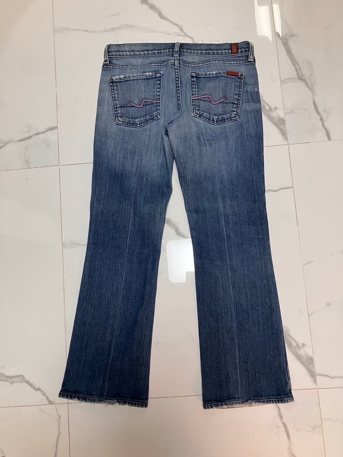 Y2K 세븐진 로우라이즈 부츠컷 데님 핑크 스티치 상품이미지2