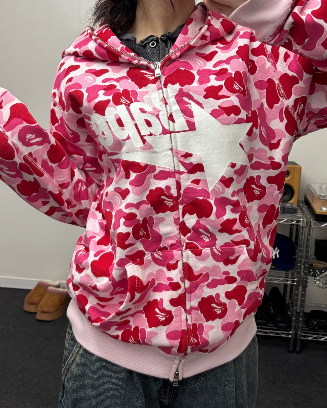 베이프 스타 ABC 핑크 카모 후드집업 상품이미지3