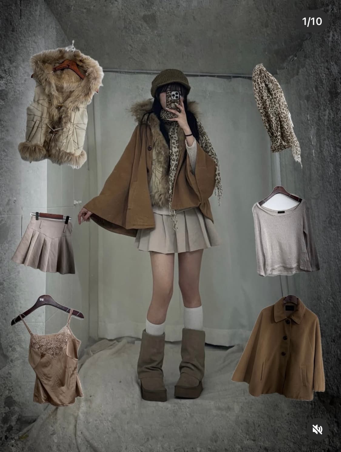 브라운 그런지 빈티지 후드 퍼 베스트 코디세트  상품이미지1