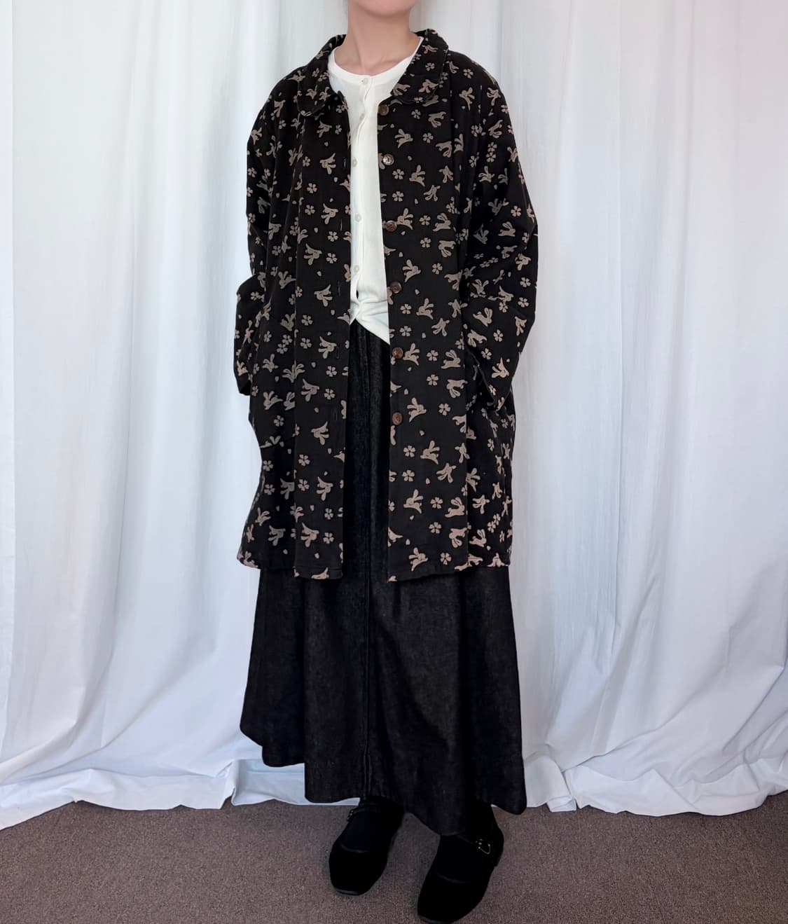 Rabbit Pattern Midi Coat - Brown 상품이미지2