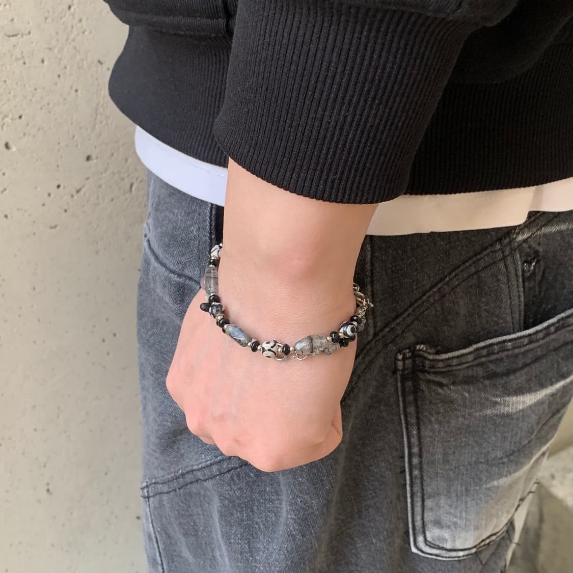 흑침수정 원석 팔찌 써지컬스틸 상품이미지4