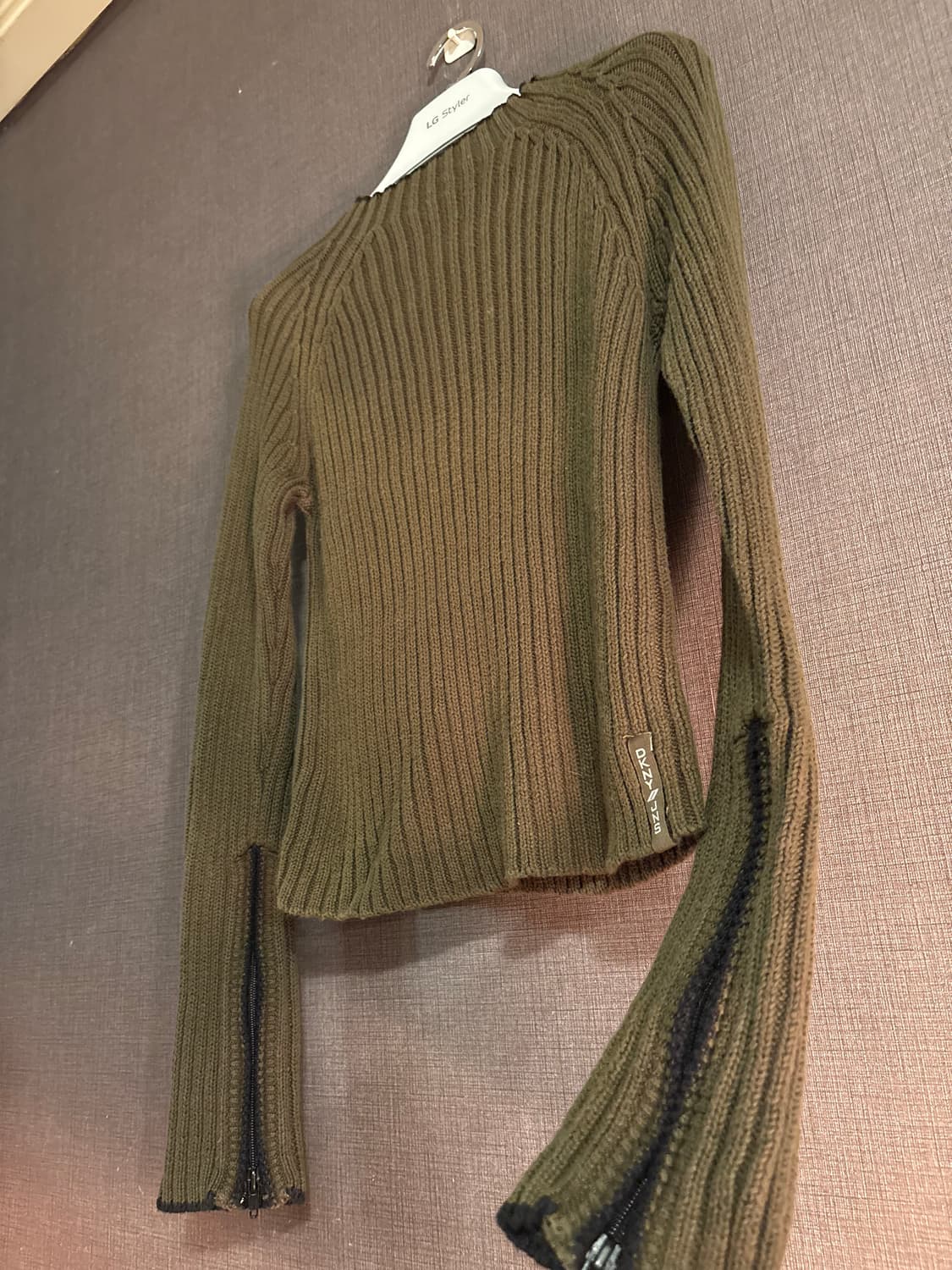 DKNY 카키 골지 니트 상품이미지1