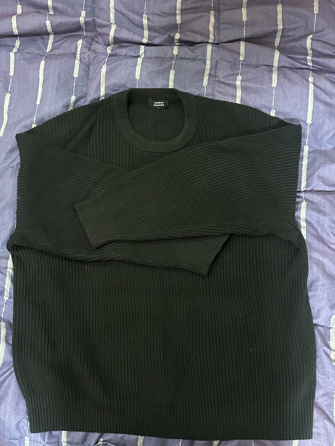 무신사 스탠다드 코튼 리브드 크루넥 니트 (블랙, L) 상품이미지5