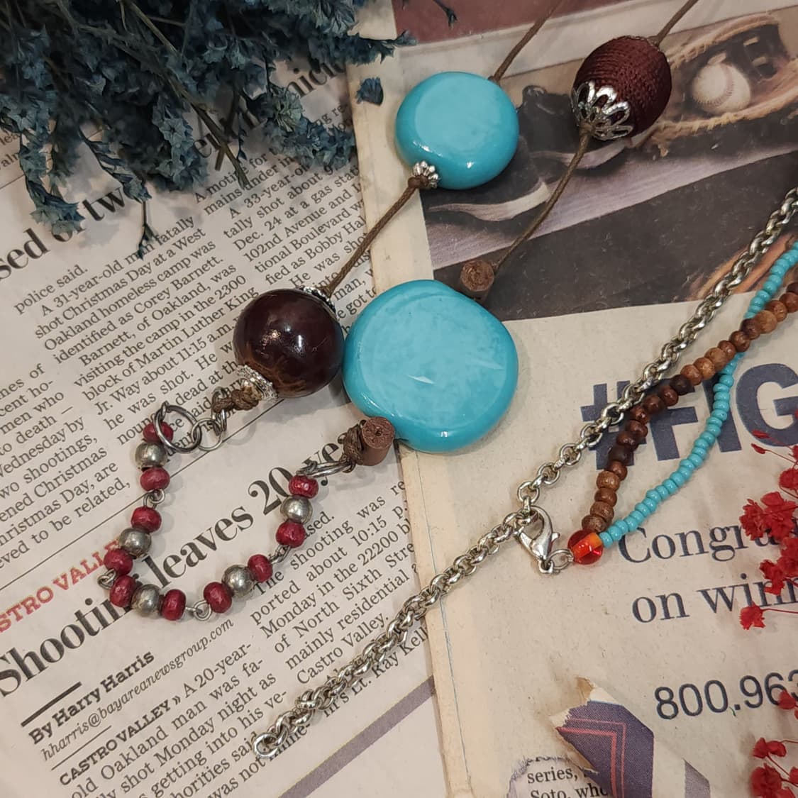 90s 프랑스 빈티지 목걸이 보헤미안 비즈 목걸이 히피 스타일 상품이미지6