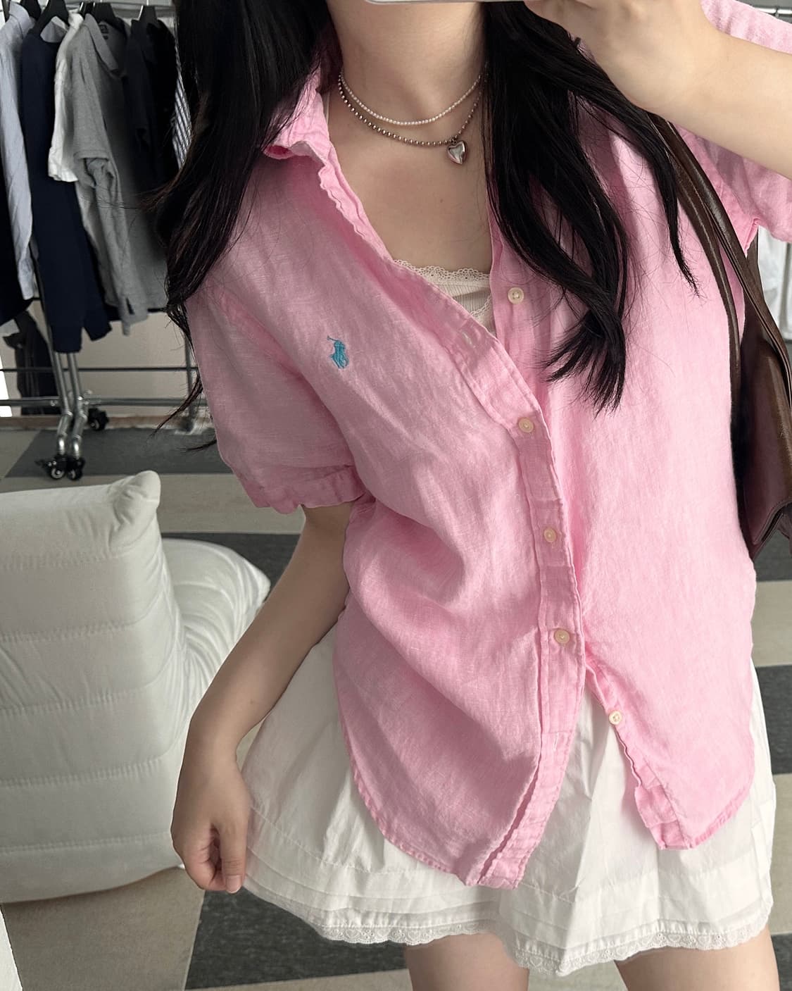폴로 랄프로렌 핑크 린넨 반팔 셔츠  상품이미지3