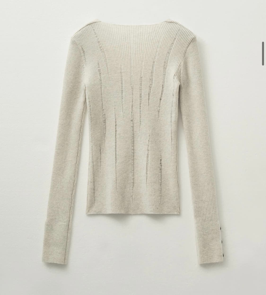 새상품 헬레네파리스 데미지드 브이넥 리브드 니트 오트밀 상품이미지5