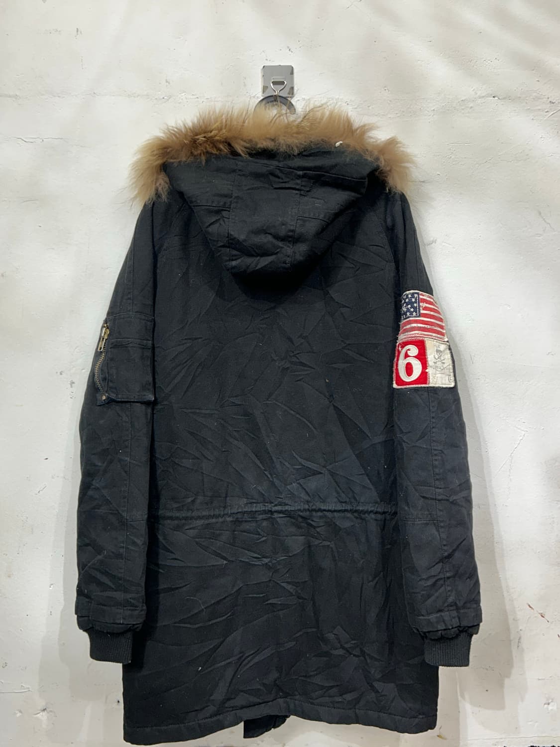 일본빈티지 RL 블랙 울프죠 성조기 자수 퍼 후드 개파카 야상 M 상품이미지7