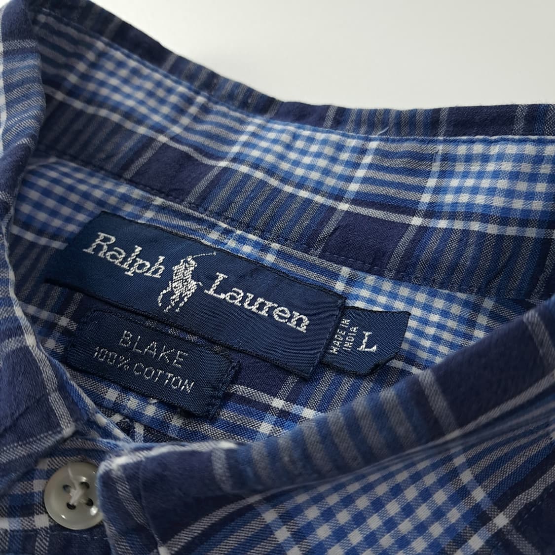 CK275 L 폴로 90s 인도판 클래식 체크 로얄네이비 셔츠 남방 상품이미지3
