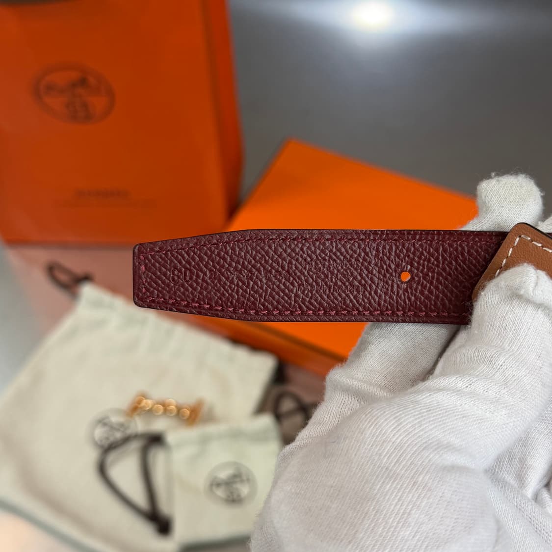 [리오브] 에르메스 라군 금장 리버서블 투 톤 레더 벨트 상품이미지4