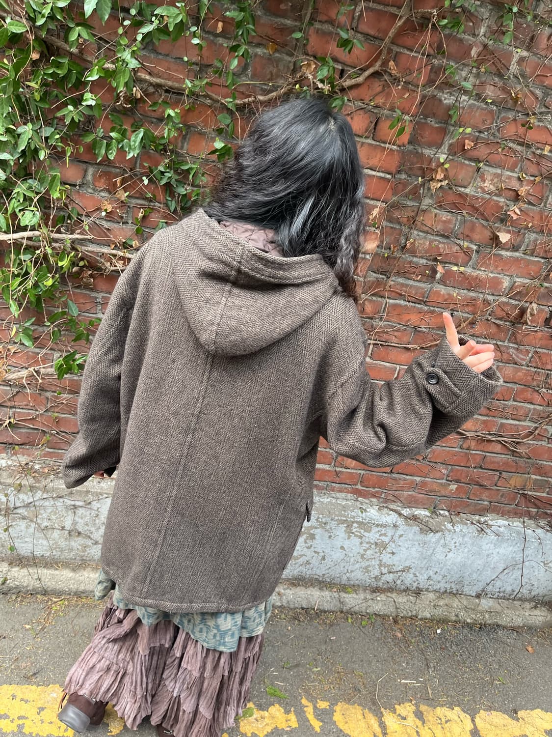 다크 브라운 오버 핏 후드 코트 상품이미지6