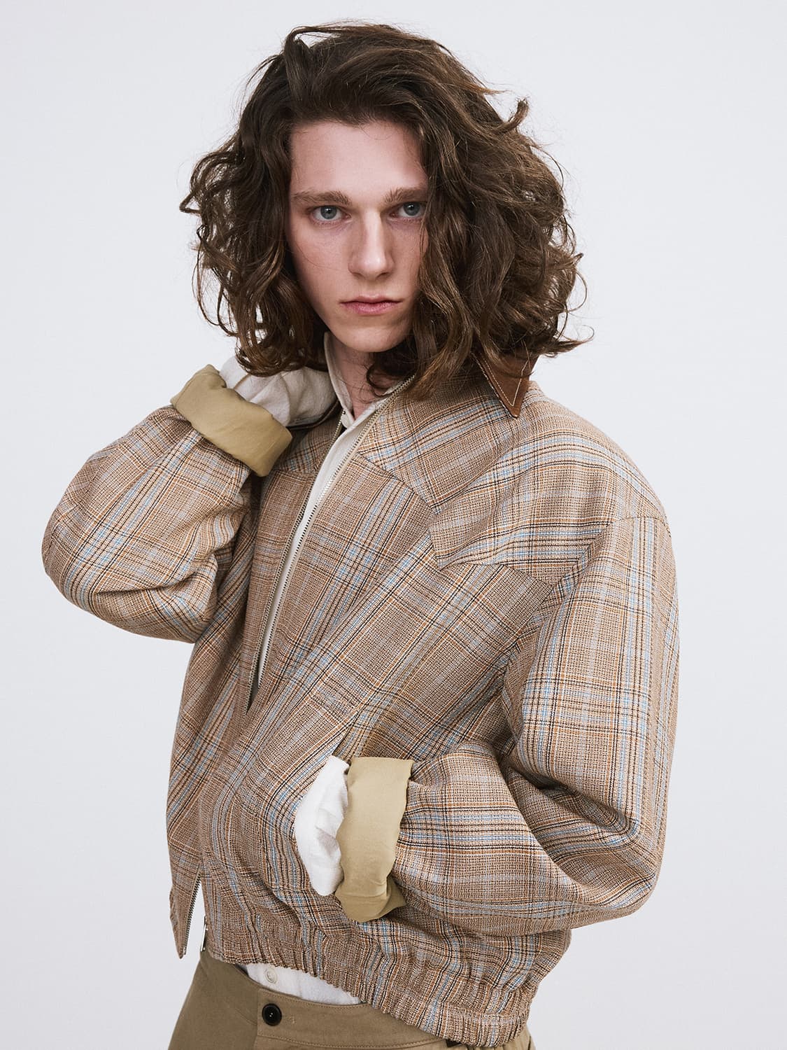 렉토 26SS 빈티지 체크 점퍼 자켓 카멜 상품이미지2