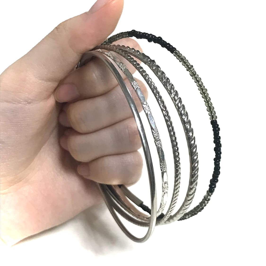 일본 빈티지 레이어드 뱅글 팔찌 실버 비즈 y2k 갸루 펑크 락시크 상품이미지1