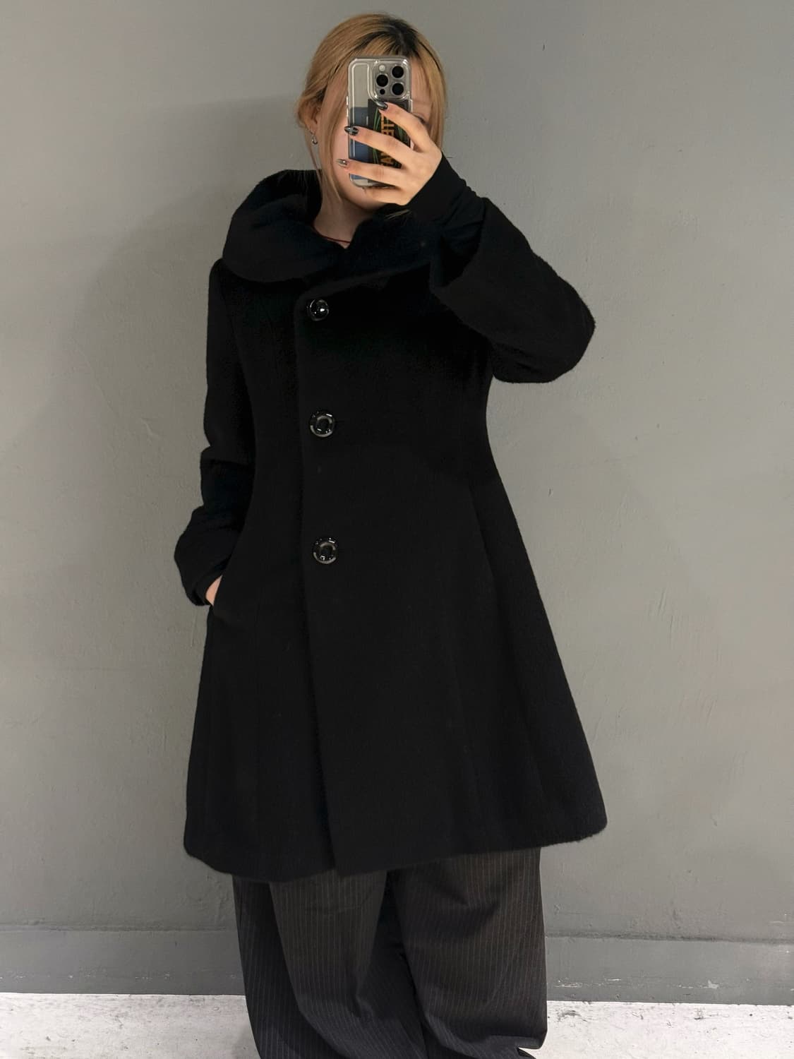 High-neck collar big button coat 상품이미지3