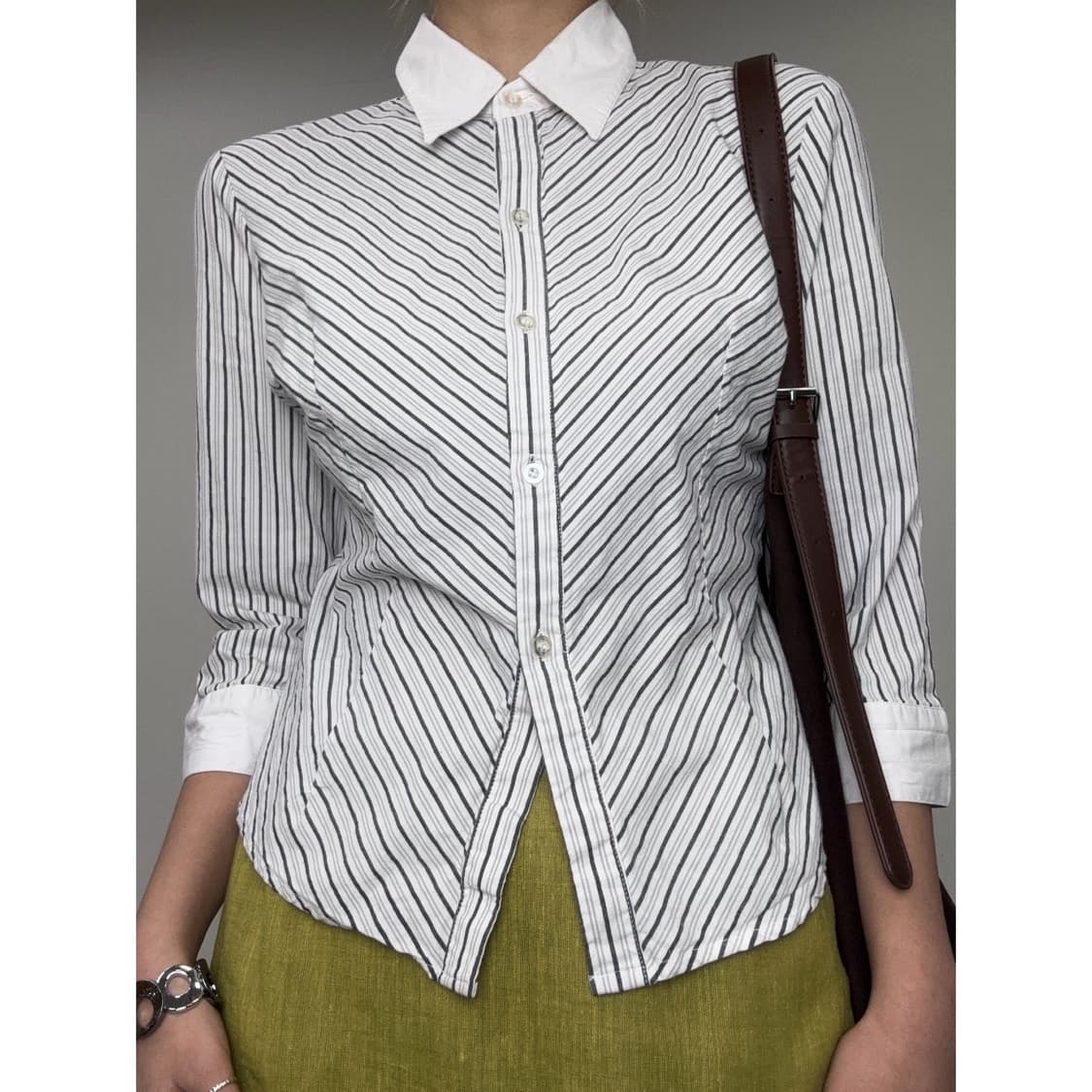 빈티지 블랙 화이트 스트라이프 셔츠 상품이미지1