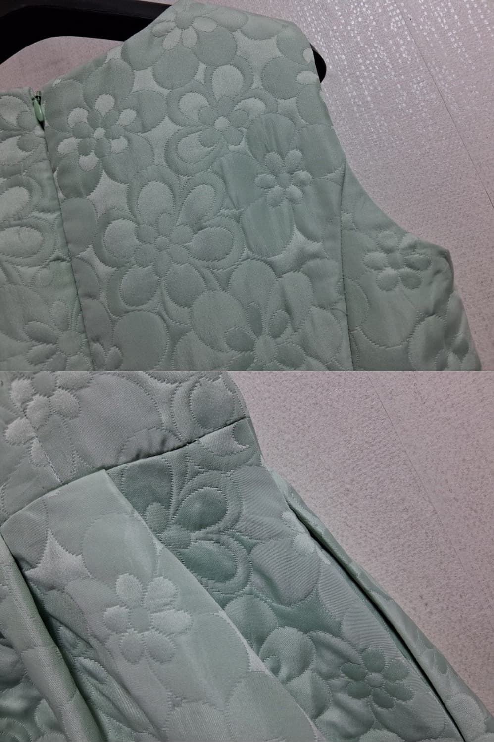 일본빈티지 mikiflle 입체플라워 패턴 민트 민소매원피스 하객룩원피스 상품이미지6