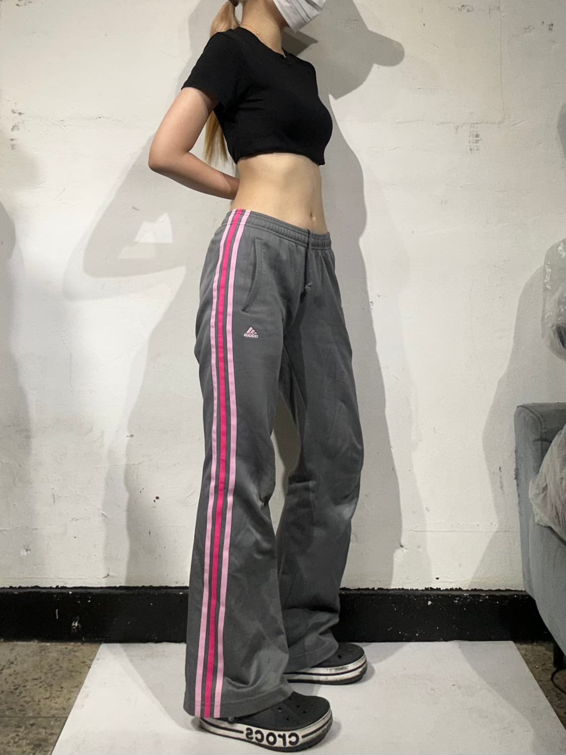 아디다스 그레이 핑크 삼선 와이드 팬츠 S 상품이미지1