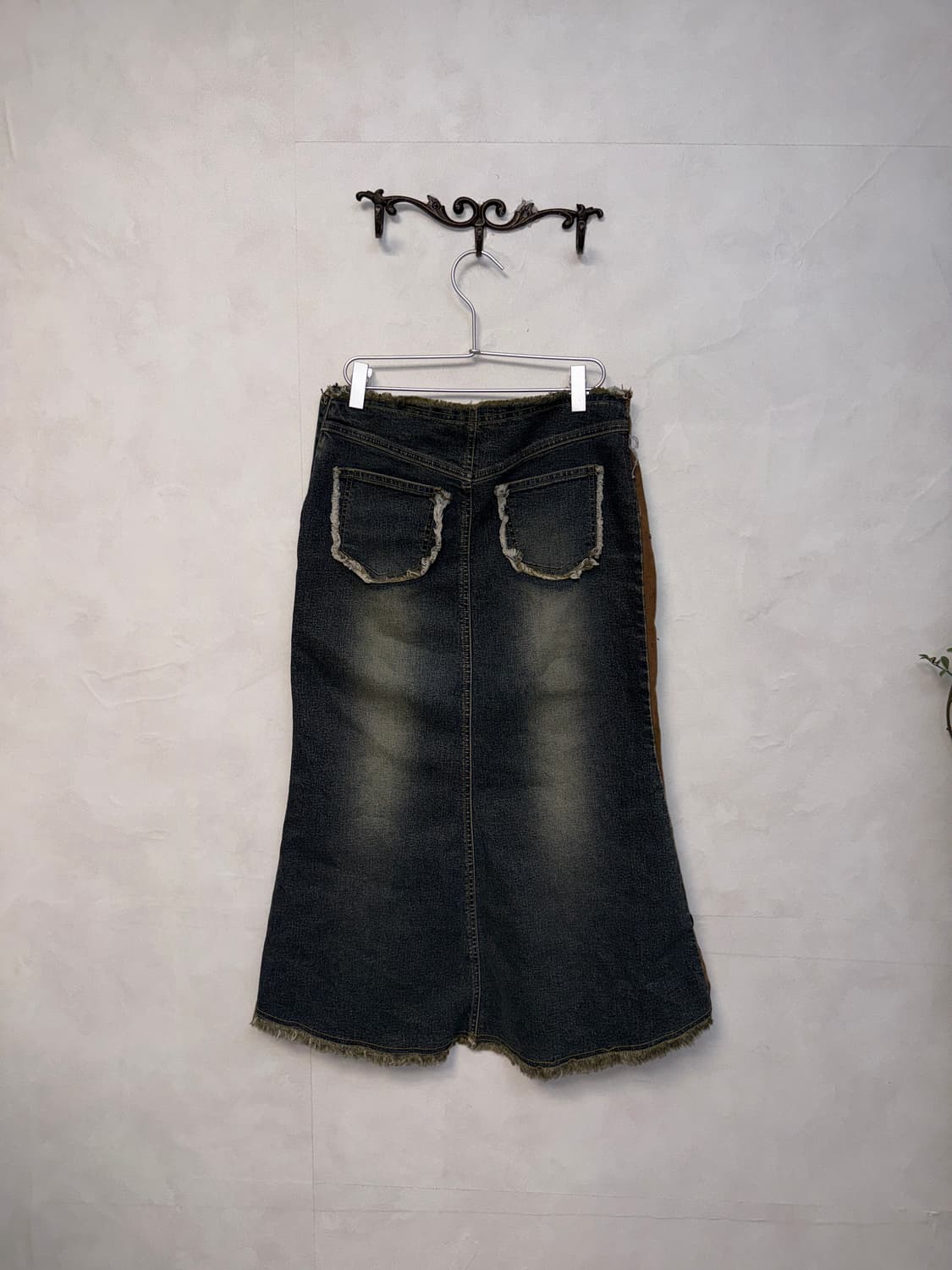 Denim grunge western leopard long skirt 상품이미지4