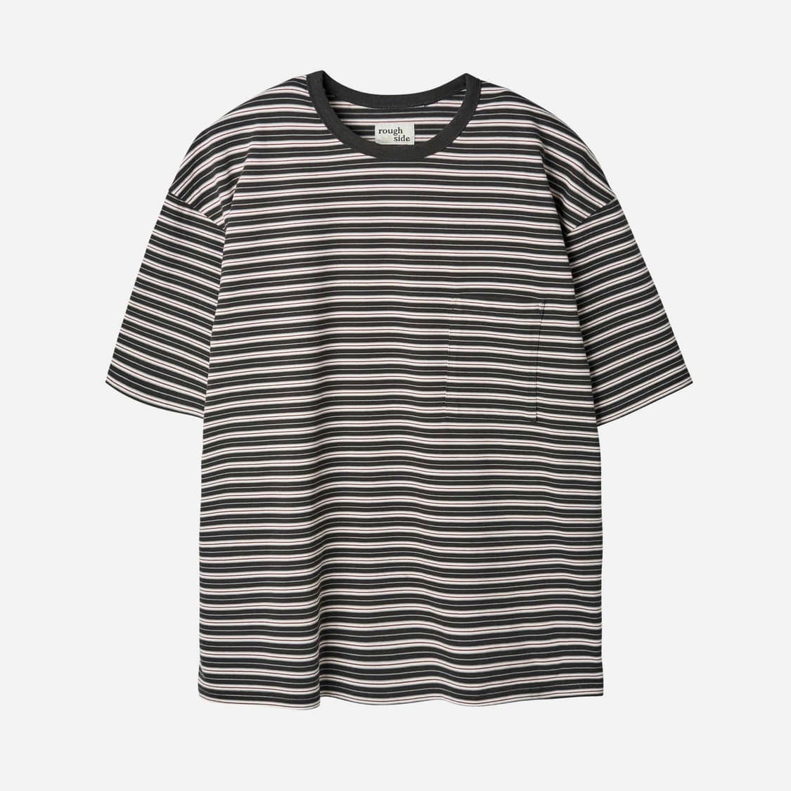 러프사이드 멀티 스트라이프 반팔티 차콜 상품이미지1