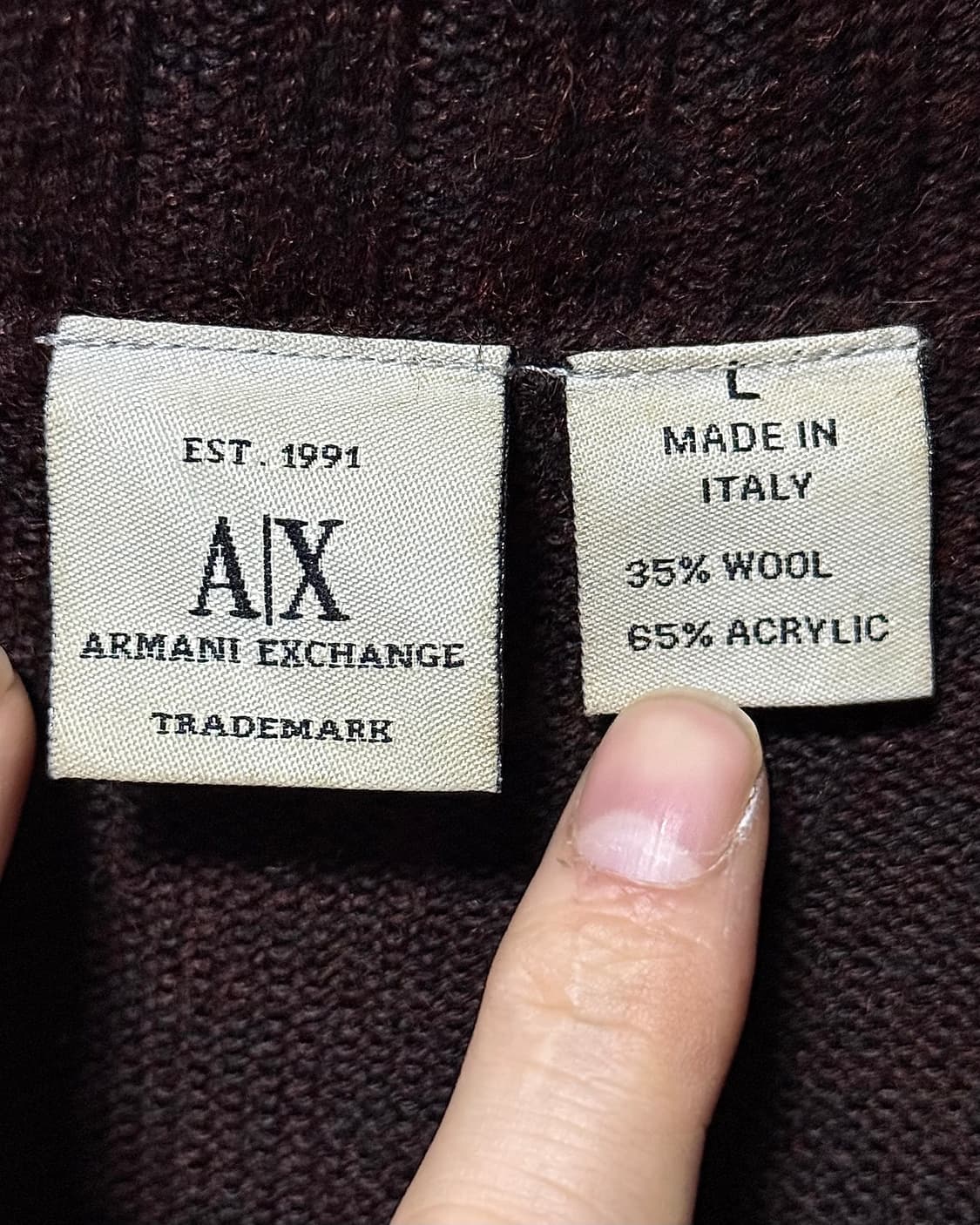 아르마니 익스체인지 밀리터리 브라운 갈색 울 니트 집업 스웨터 스웨이드  상품이미지6