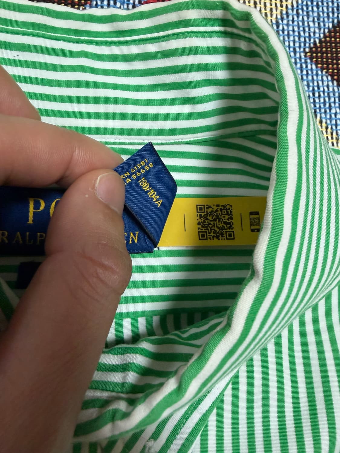L) 폴로 랄프로렌 스트라이프 셔츠 그린 큐알탭 상품이미지6