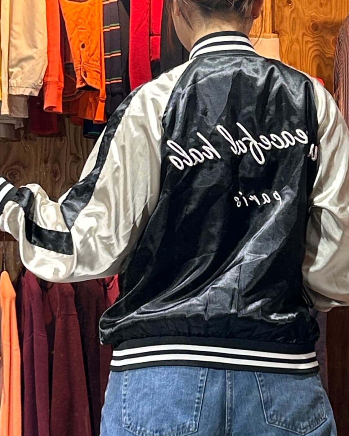 M 어텐션 용 자수 배색 블랙 스카잔 상품이미지2