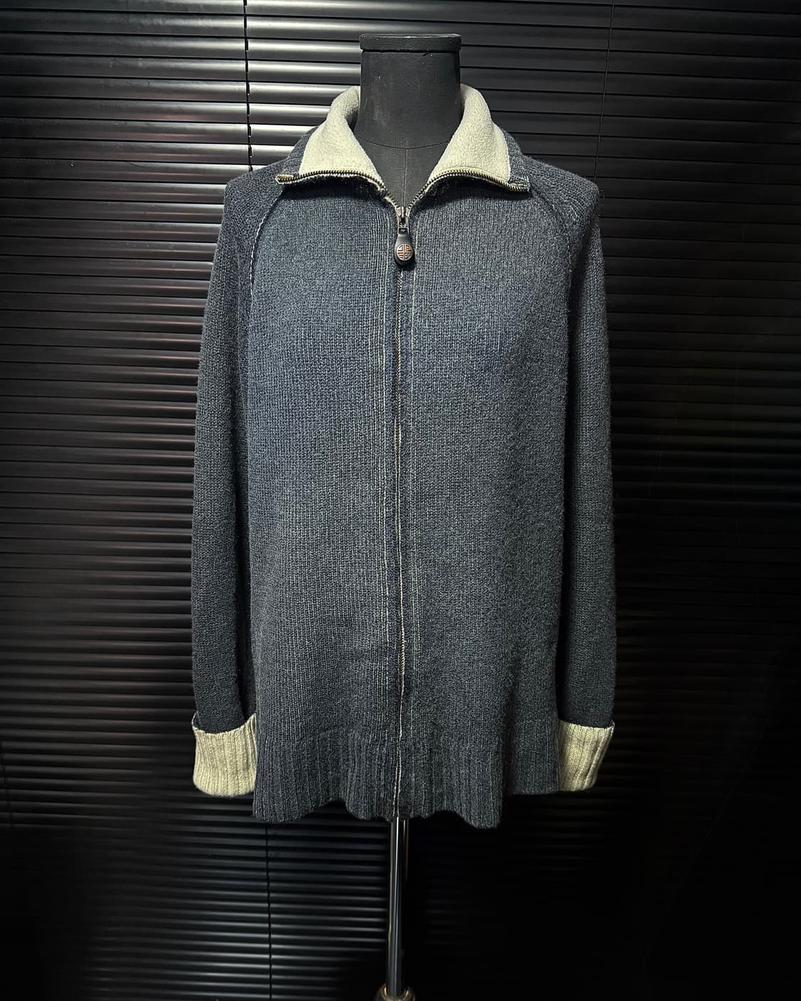 디젤 울 니트 골지 스웨터 하이넥 집업 가죽 지퍼 배색 고스 펑크 락 상품이미지1