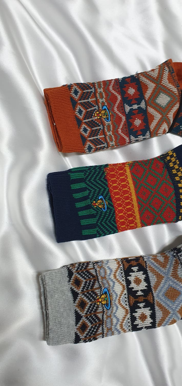 그린 그레이 브라운 레드 에스닉 민족풍 체크 도형 비비안웨스트우드  양말 상품이미지8