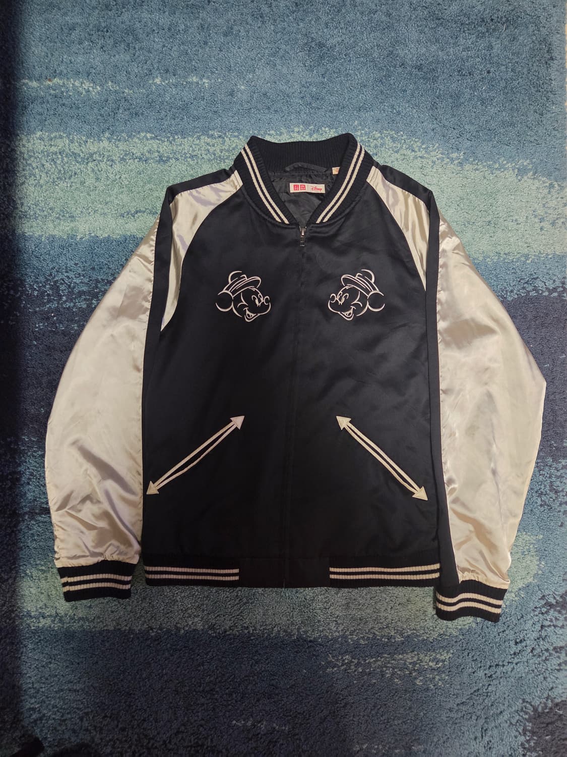일본 빈티지 블랙 화이트 미키마우스 콜라보 스카잔 스카잔 자켓 M 상품이미지1