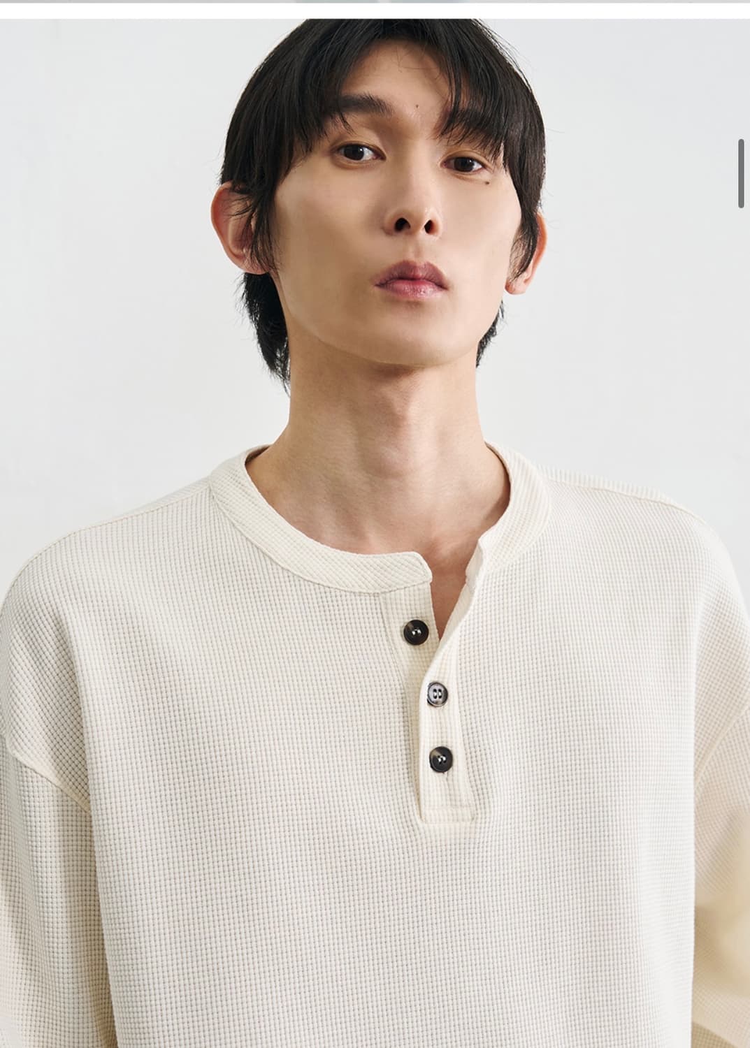 (새상품)(M) 드로우핏 코튼 와플 헨리넥 티셔츠 [IVORY] 판매 상품이미지5