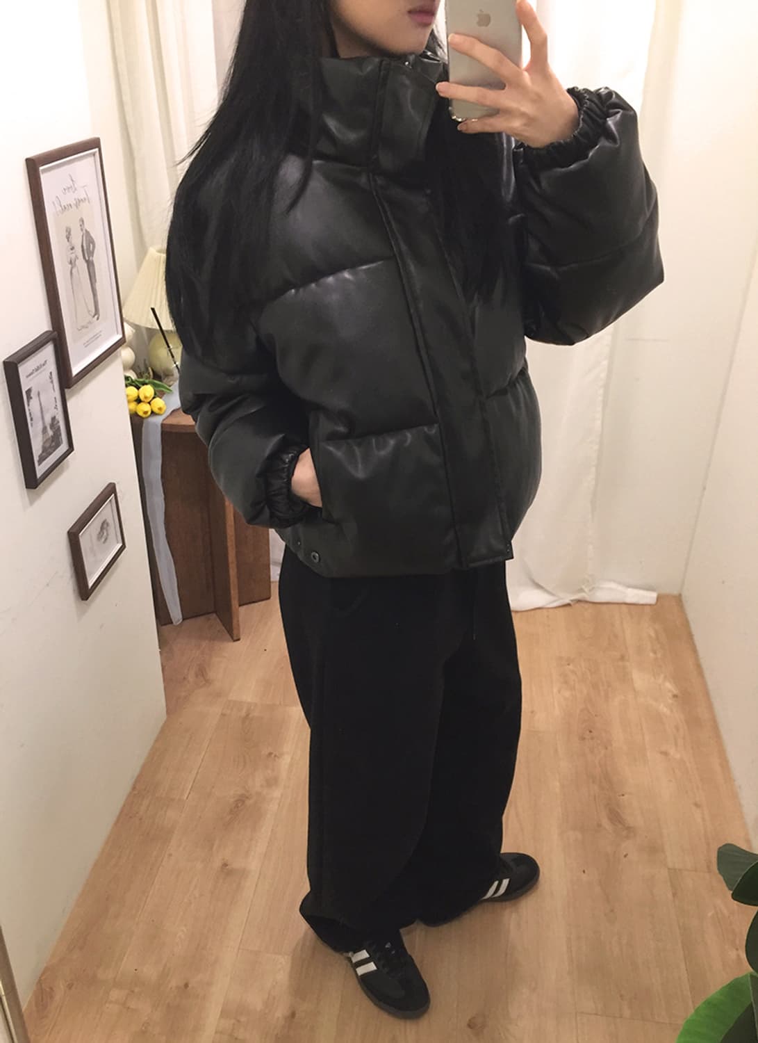 여성 빈티지 레더패딩점퍼 95~100 상품이미지1