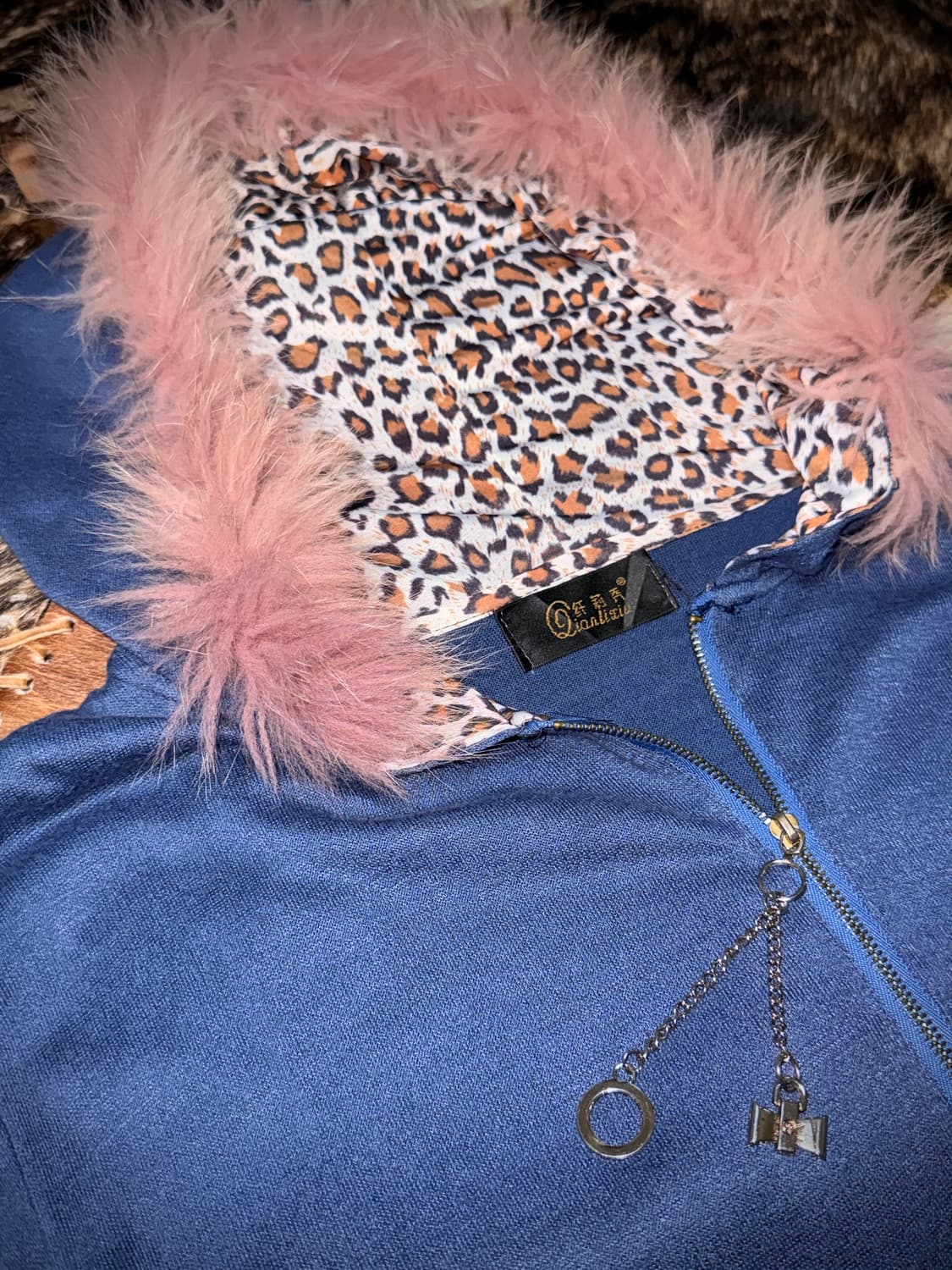 vintage Pink fur Leopard Hooded half zip 상품이미지4