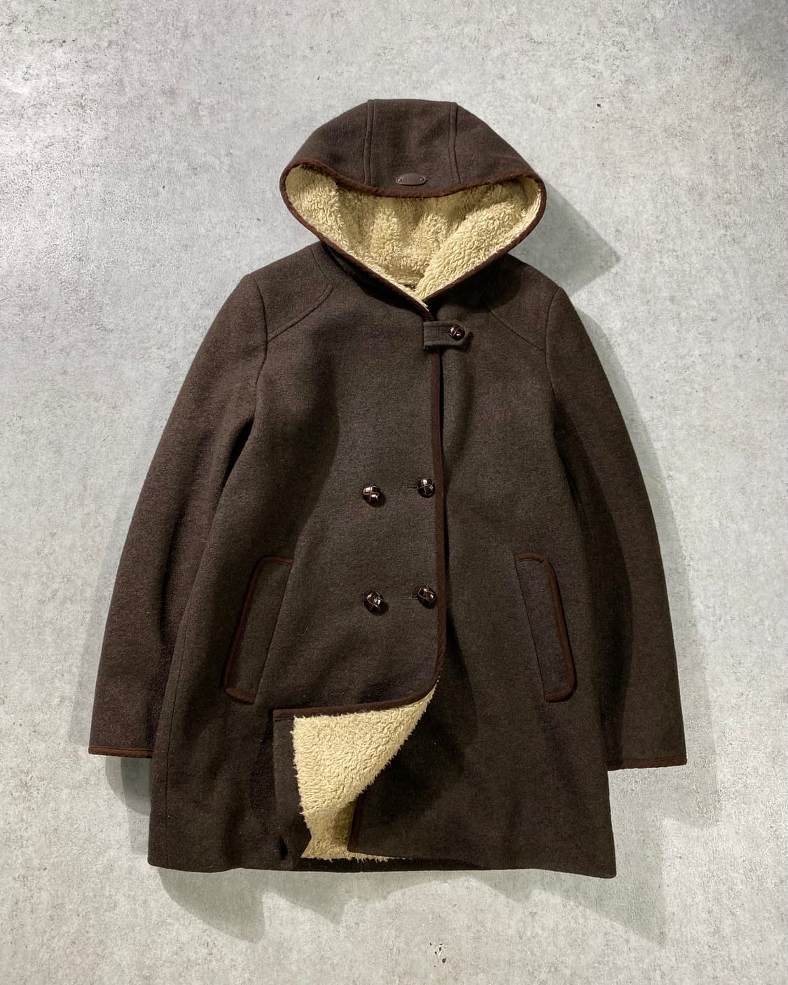 [M] Keith London 브라운 울 후드 시어링 코트 상품이미지1