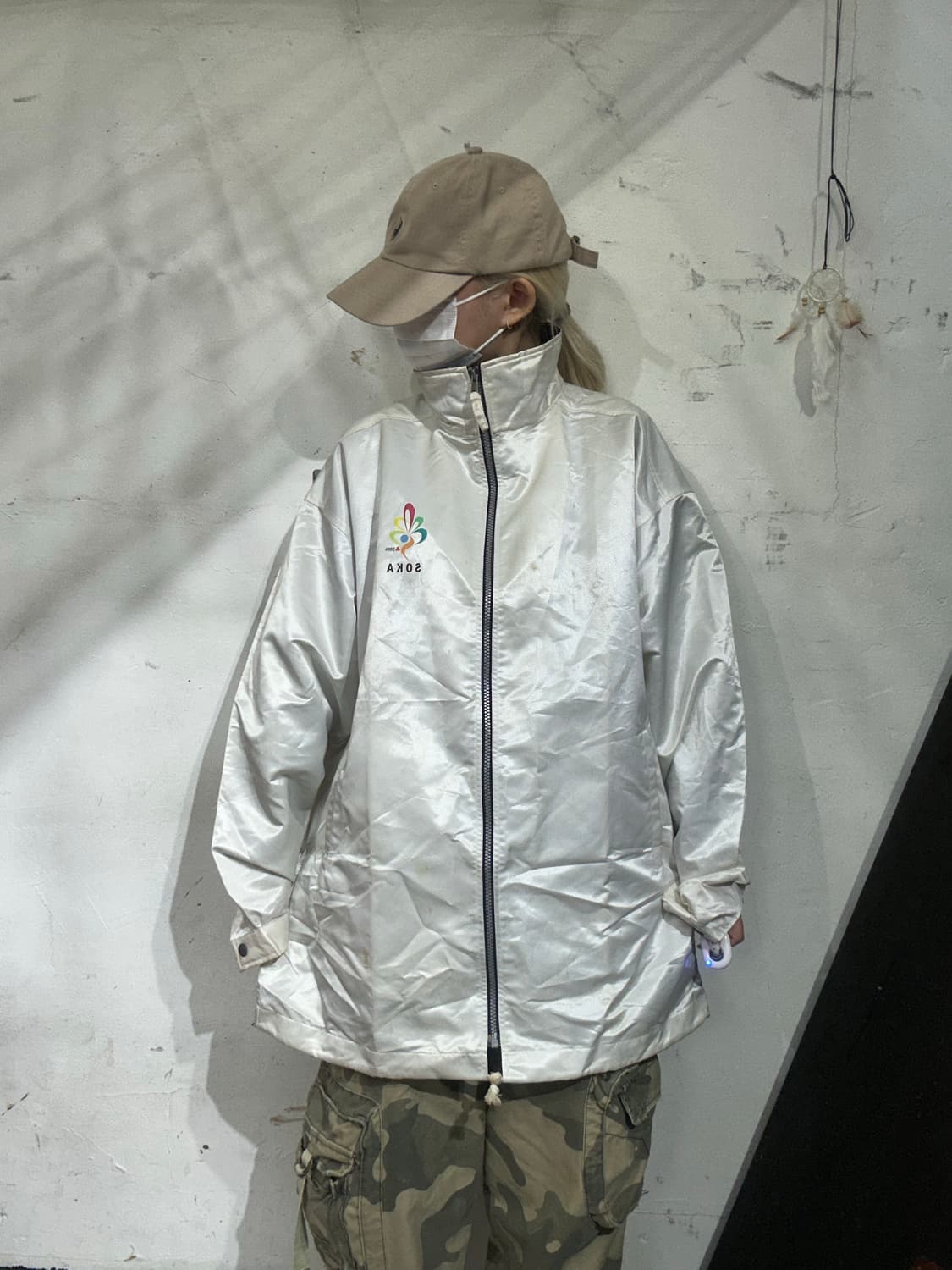 미즈노 화이트 빅 로고 프린팅 바람막이 트랙 자켓 L 상품이미지2