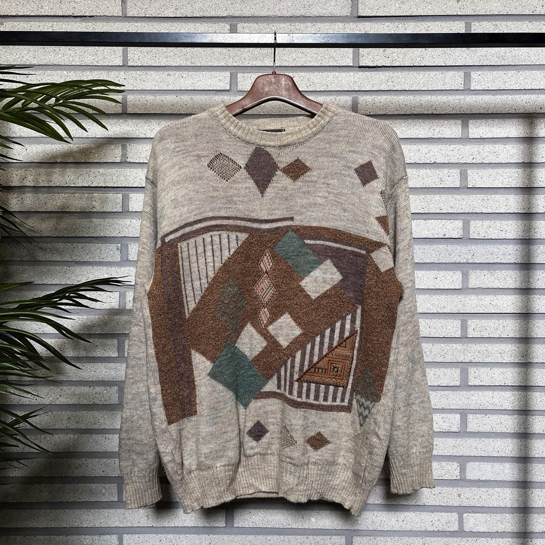 JPN VINTAGE 지오매트릭 자카드 블럭 패턴니트 보카시 디테일 크림 상품이미지2