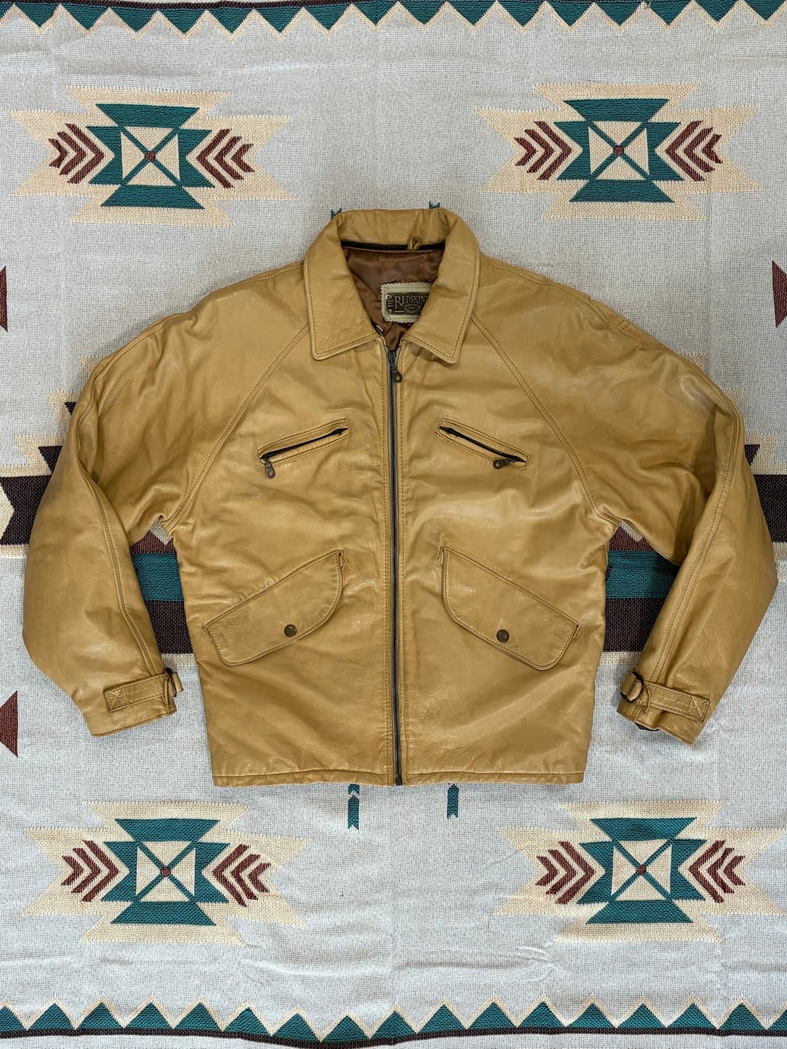 90s 프랑스 레드스킨스 양가죽 레더 바이커 자켓 상품이미지1