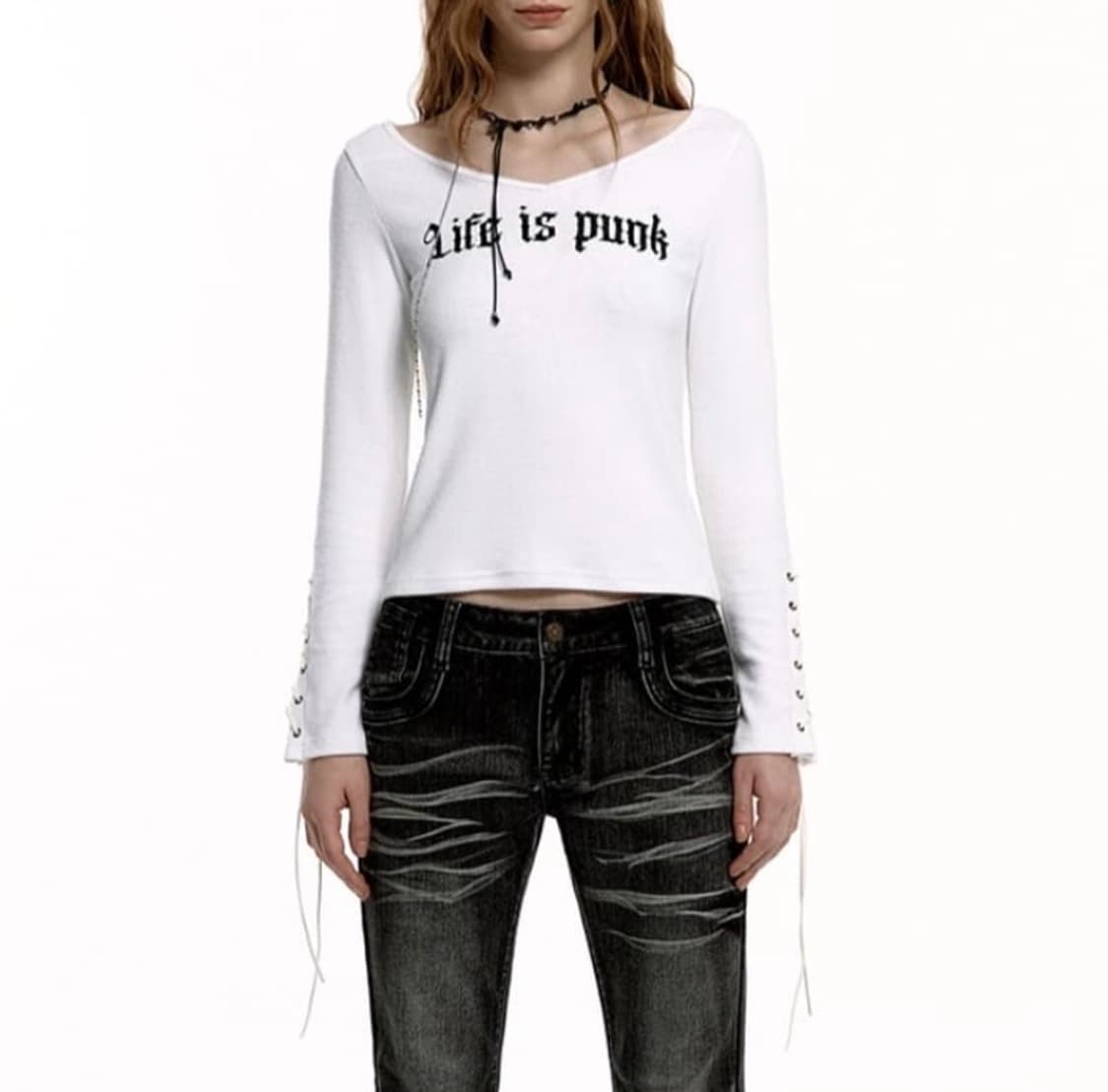 러프넥 브러쉬드 아일렛 슬리브 BRUSHED EYELET SLEEVE 상품이미지2