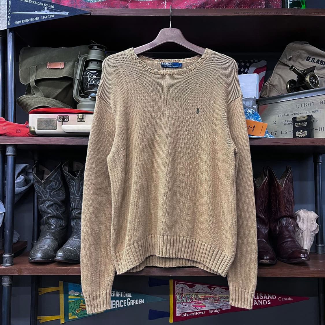 폴로 랄프로렌 스몰 로고 헤비 코튼 니트 스웨터 베이지 상품이미지1