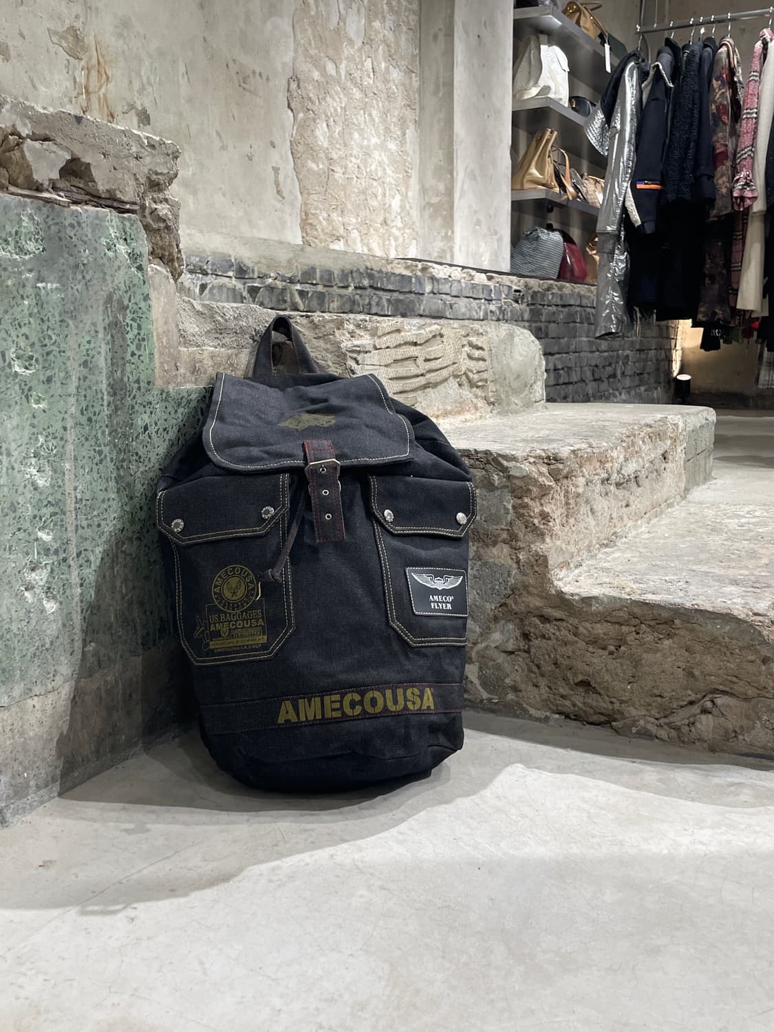 아메코 usa 흑청 밀리터리 스트링 데님 백팩 상품이미지1