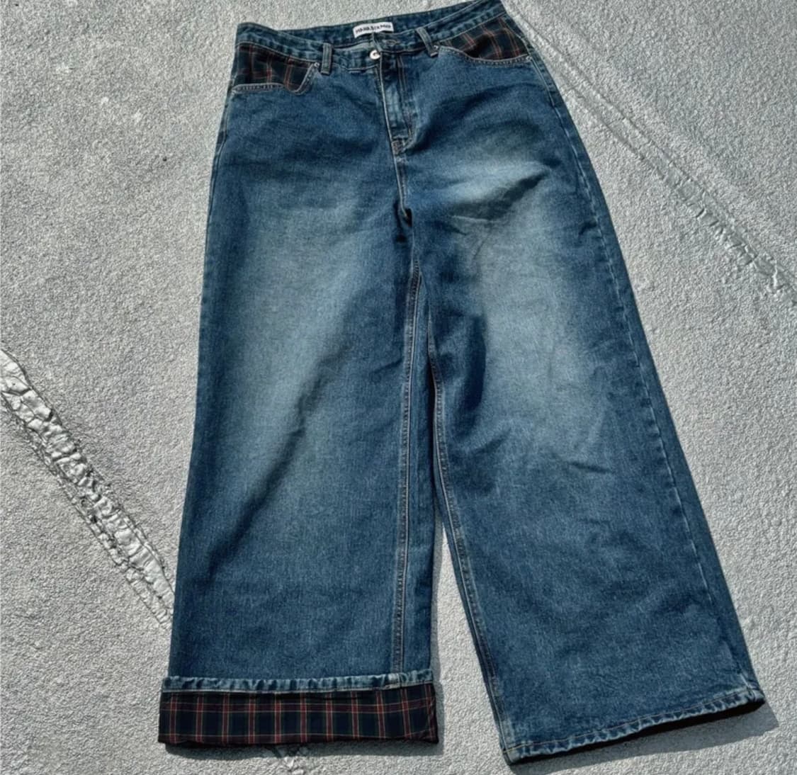 투웨이 히든 체크 와이드 데님 팬츠 상품이미지2