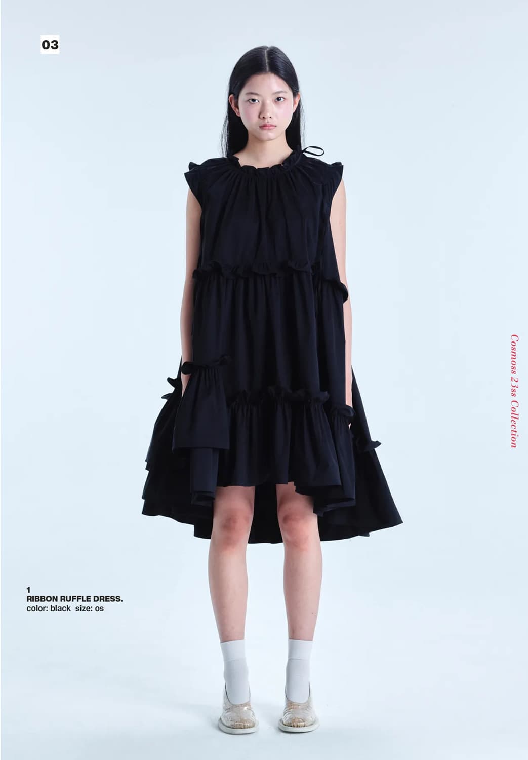 코스모스 리본 러플 드레스 블랙 판매 상품이미지1