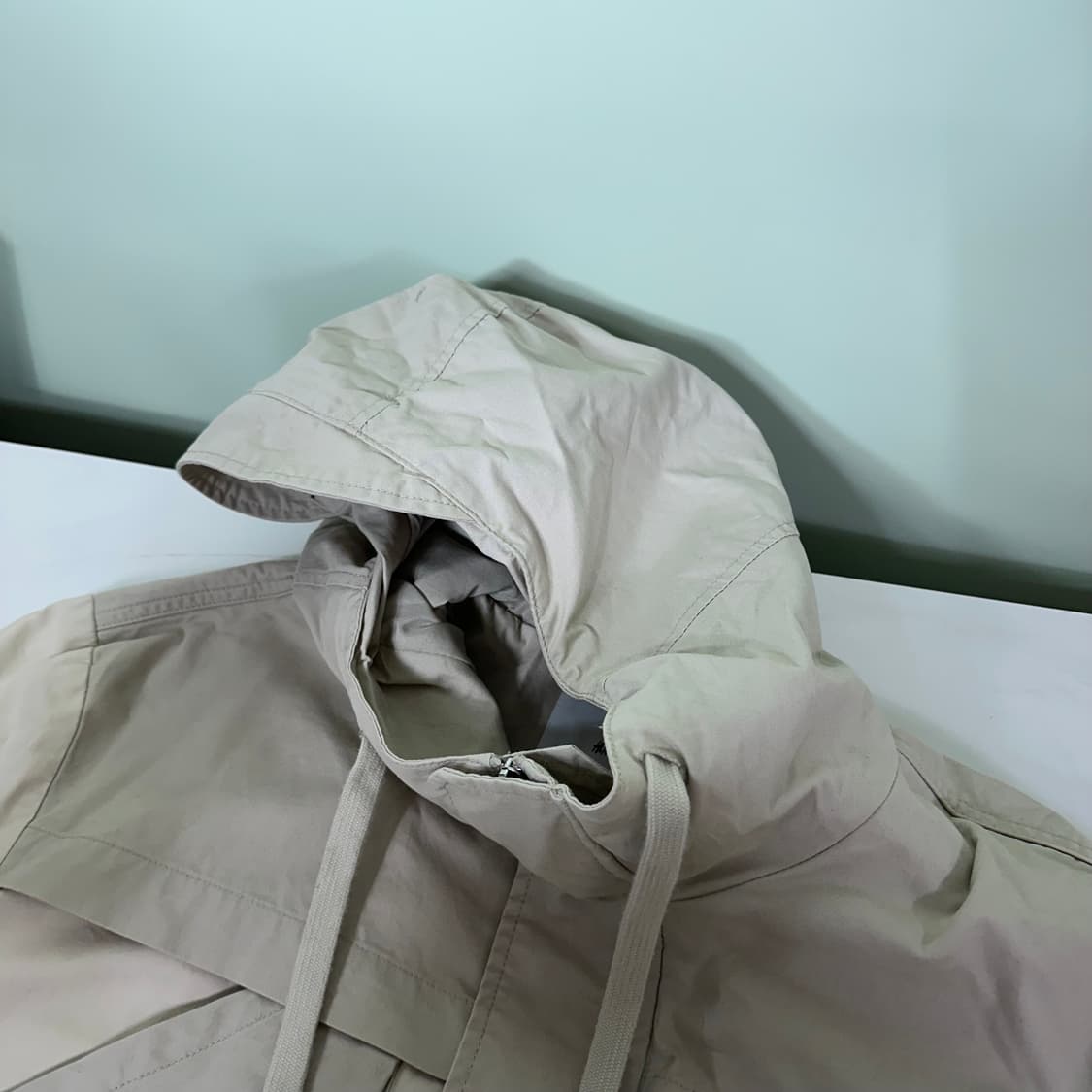 L-XL 흐앤므 H&M 오버핏 라이트베이지 밑단스트링 코튼 야상자켓 상품이미지4