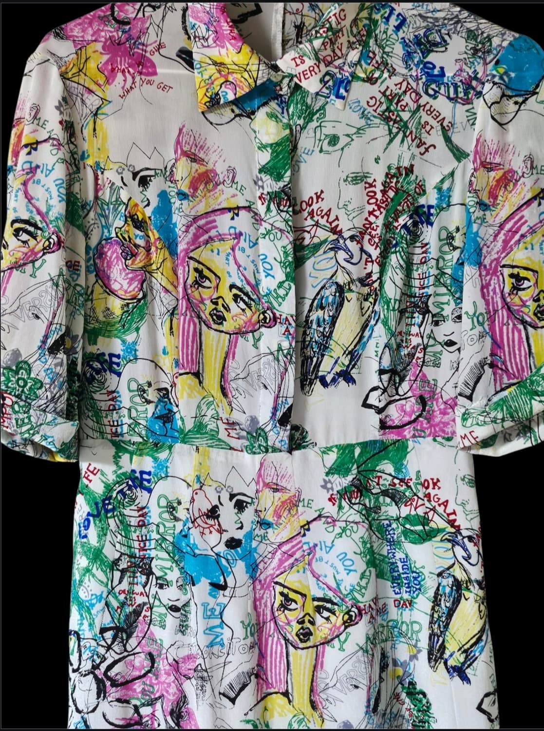 유니크 페이스 패턴 셔츠형 벨티드 미디원피스 55 상품이미지3