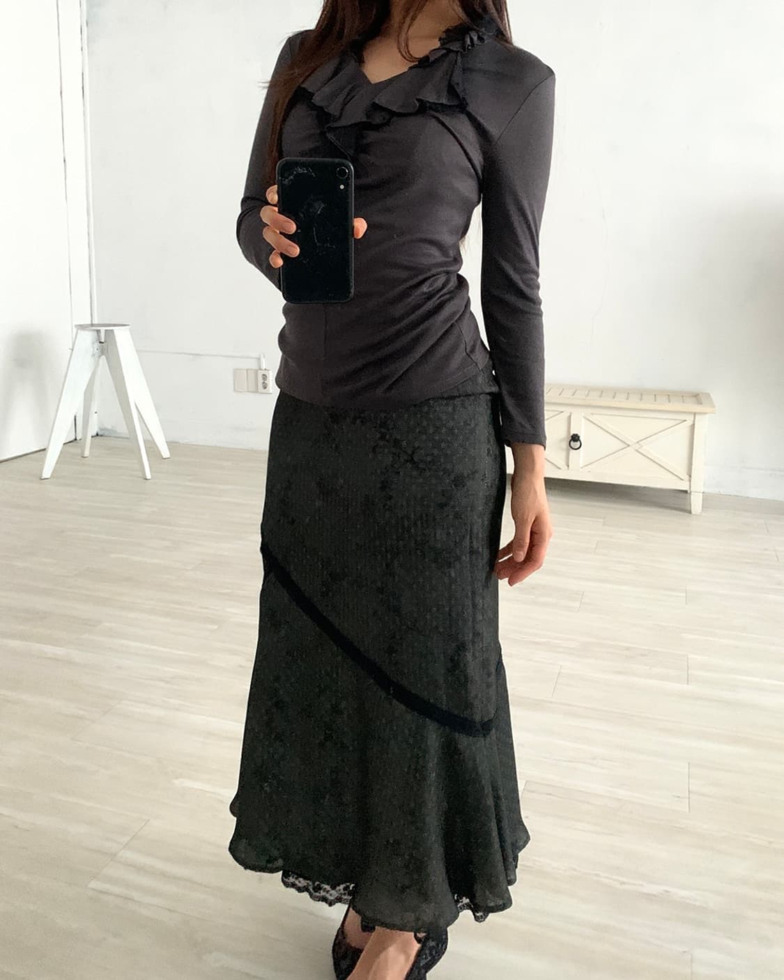 Charcoal Oriental Mermaid Long Skirt 상품이미지3