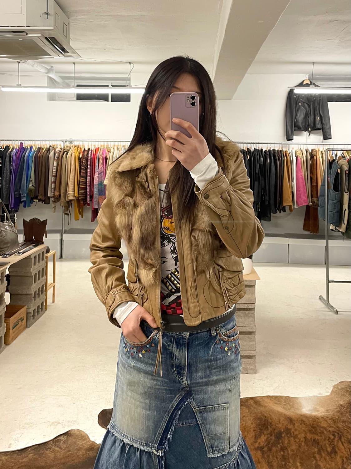 VTG leather grizzly fur Jacket 양가죽 폭스퍼 상품이미지1