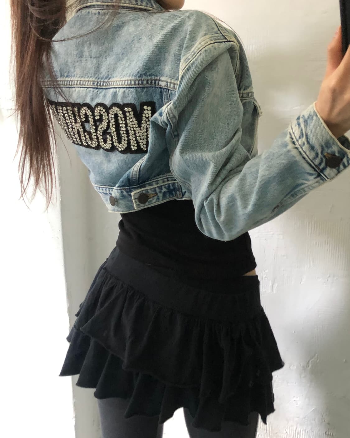 H&M x Moschino 모스키노 로고 크롭 데님 자켓 상품이미지4