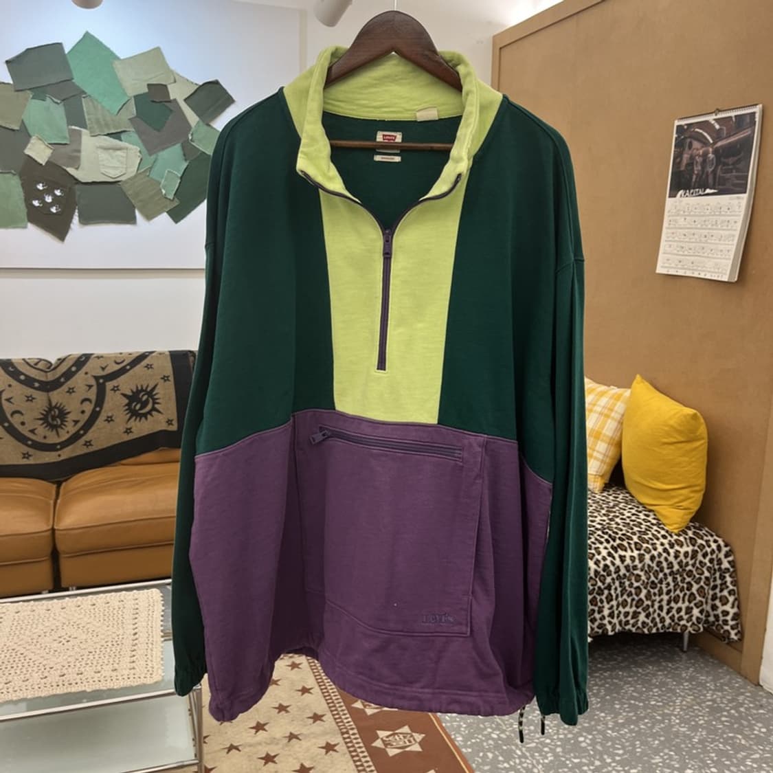 리바이스 레트로 컬러블럭 오버사이즈 반집업 맨투맨 XL C09914 상품이미지3