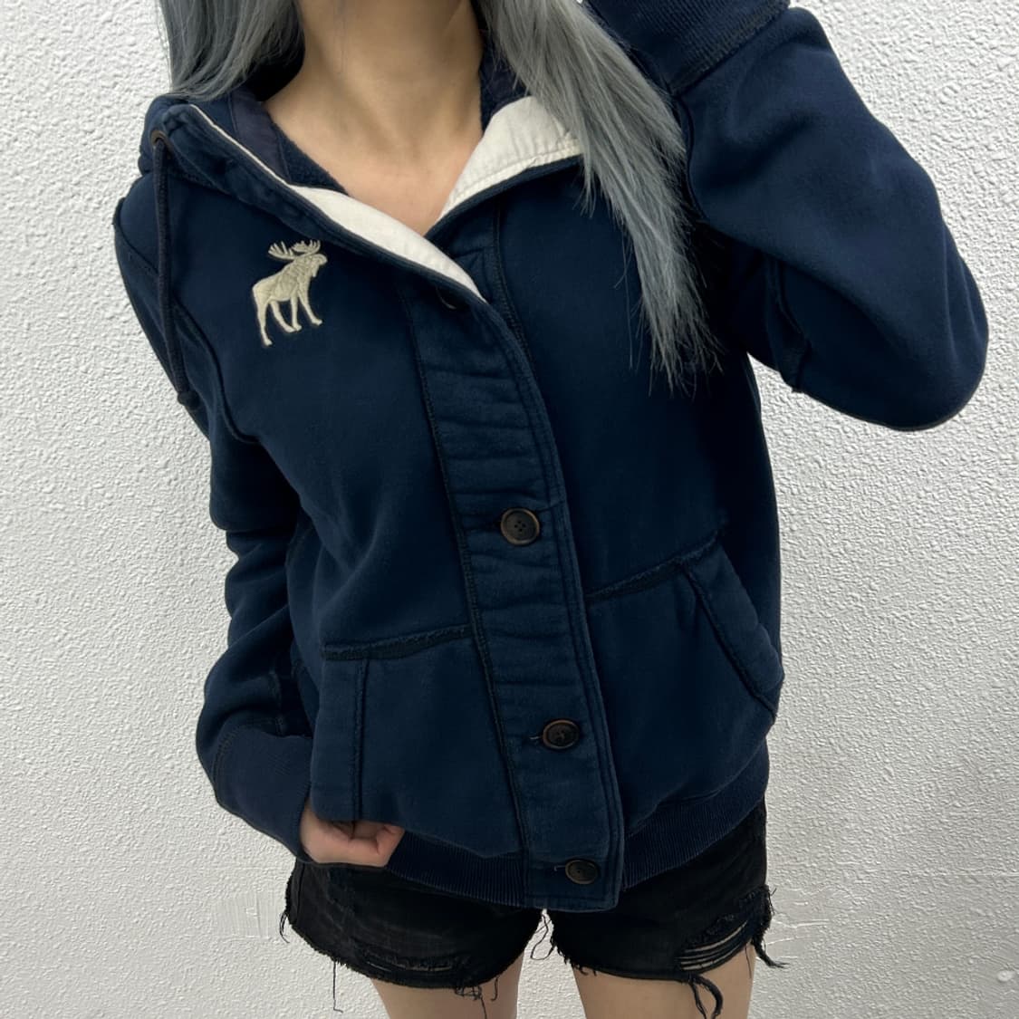 아베크롬비 빅순록 네이비 버튼 후드자켓 M 상품이미지1