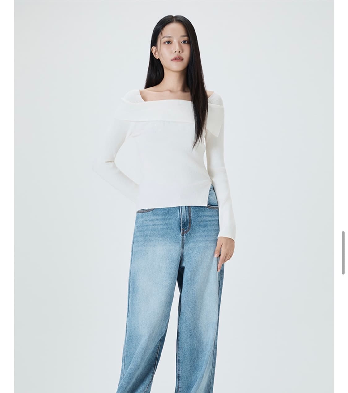 새상품 택o) 미쏘 버튼 업 언발숄더 풀오버 아이보리 상품이미지2