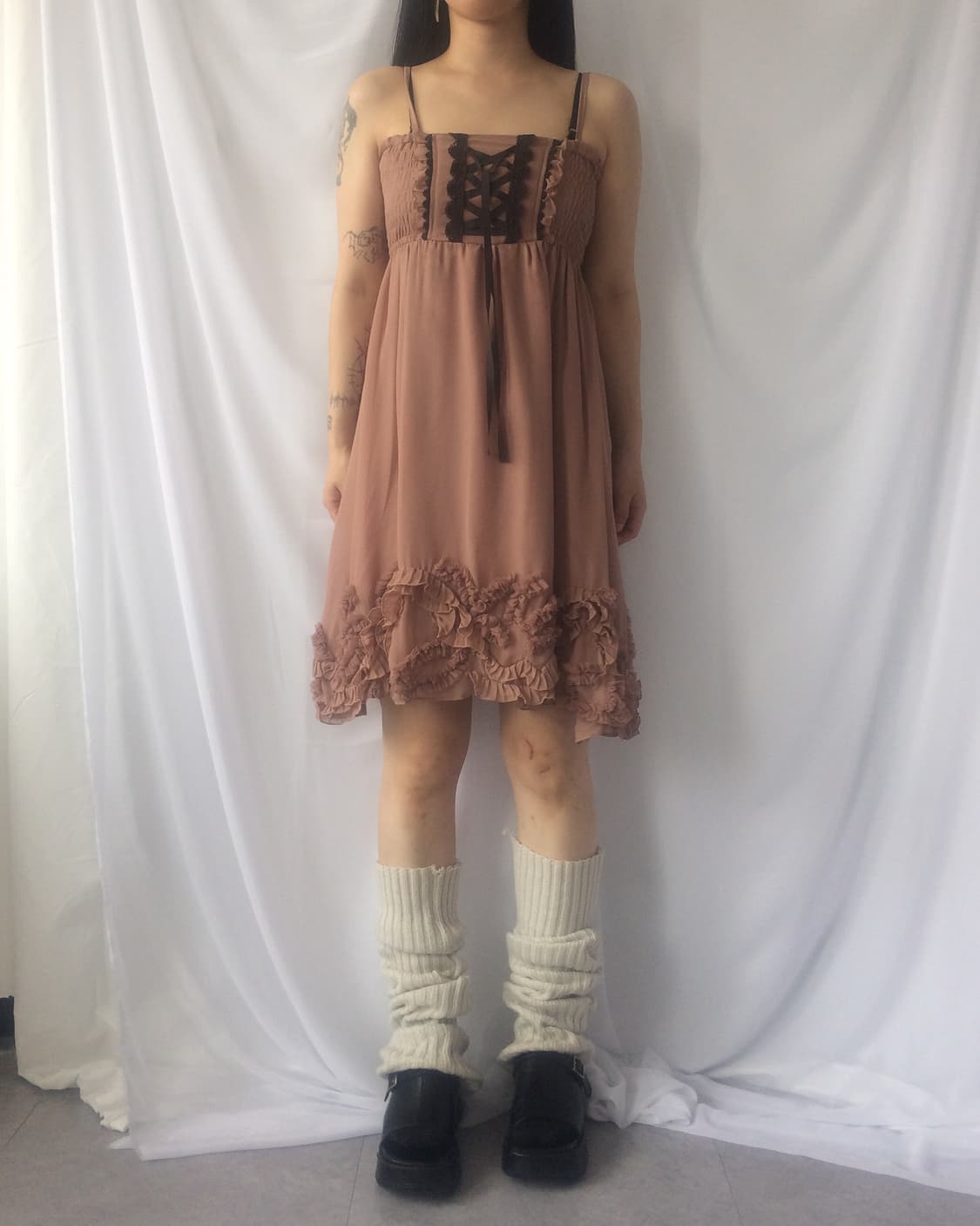 Lace up point frill sleeveless onepiece 상품이미지1
